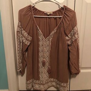 Tan & White long sleeve top